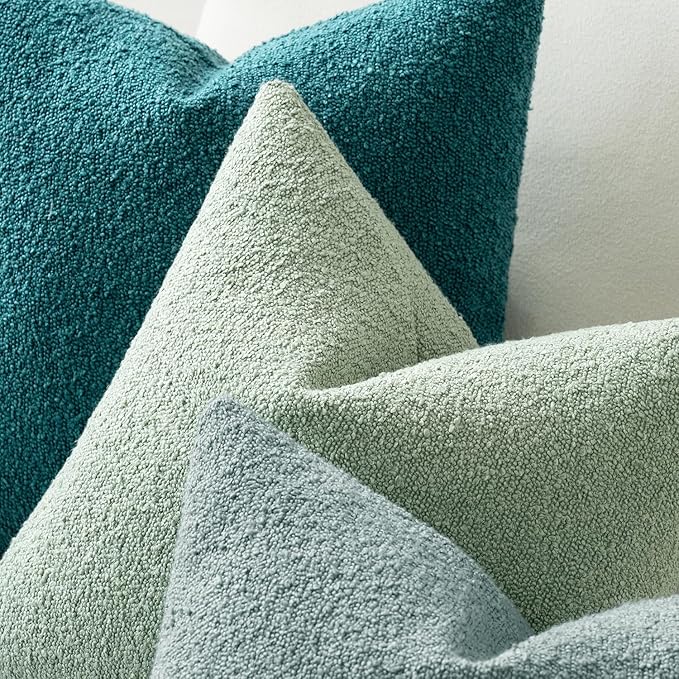 MIULEE 18x18 Inch Decorative Pillow Covers for Couch Bed Set of 2 Textured Boucle Neutral Throw Pillows Teal Blue Accent Solid Cushion Pillowcase Cozy Soft Sofa Livingroom Home Decor