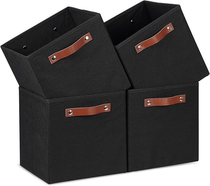Temary 11x11 Storage Cubes Fabric Cube Storage Bins with Handles Clothes Storage Boxes Baskets for Organizing Home, Shelf, Closet (Black, 11 x 11 x 11)