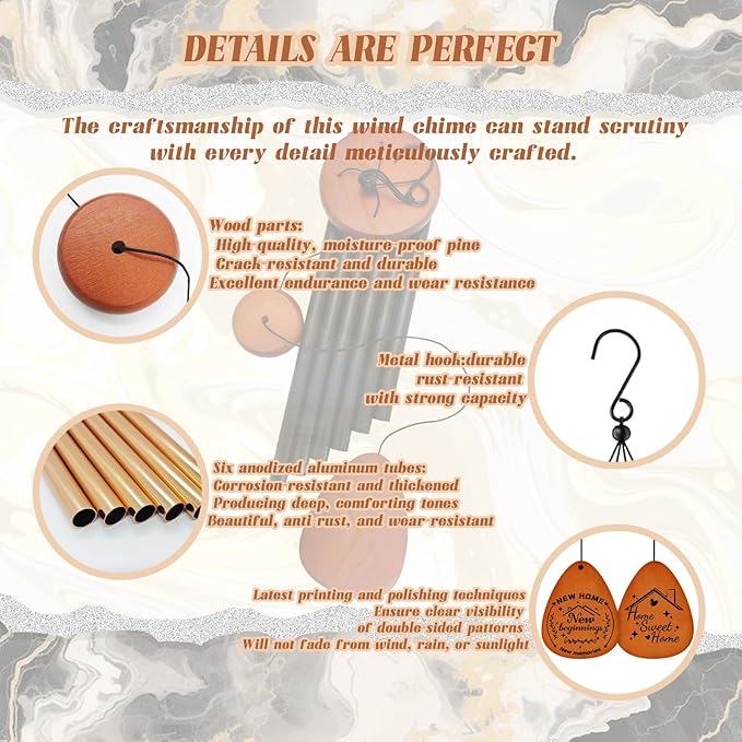 House Warming Gifts for New Home, Housewarming Wind Chime for Outside, Gift Ideas, Housewarming Ornament for House, Couple, Women, Men (Black)