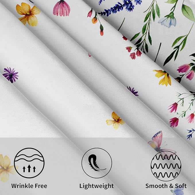 Spring Flower Round Tablecloth Spring Summer Floral Tablecloth Round 60 Inch Watercolor Wildflower Table Cloth Spring Butterfly Farmhouse Table Covers for Kitchen Dinner Picnic Party Indoor Outdoor