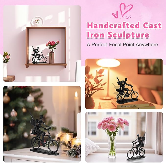 Romantic Couple & Cool Bike Statue Cast Iron Sculpture Decor, Wedding Anniversary Love Gifts for Couple Women Men Wife Husband Girlfriend Boyfriend, Birthday Gifts for Her Him