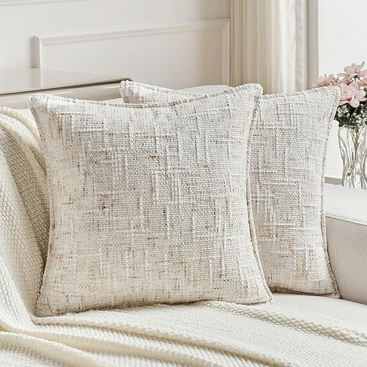 FUTEI Cream Decorative Throw Pillow Covers 24x24 Inch Set of 2,Soft Chenille Tweed Textured Euro Pillow Shams,Modern Home Decor for Couch Bed Living Room