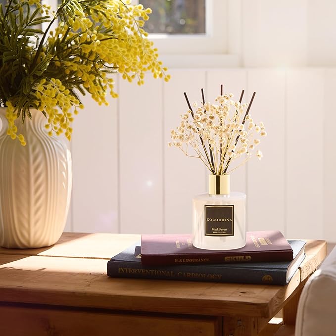 Cocorrína Reed Diffuser Sets, 6.7 fl oz. Black Forest Diffuser with Sticks Home Fragrance Reed Diffuser for Bathroom Shelf Decor