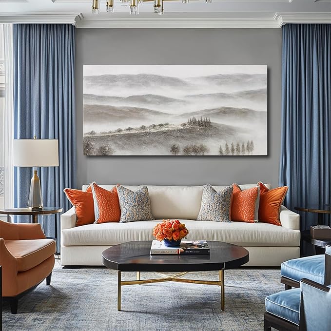 NBAODAN Grey Landscape Art Mountain and Forest Wall Art Living Room Wall Decorations Contemporary Wall Decor Prints for Bedroom Kitchen 24x48 Inch