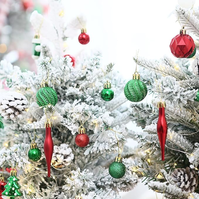 Sea Team 70-Pack Shatterproof Plastic Christmas Ball Ornaments Set, Multi-Size Christmas Baubles, Hanging Decorations for Xmas Tree, Wreath, Garland, (1.18-1.97 Inches, Green)