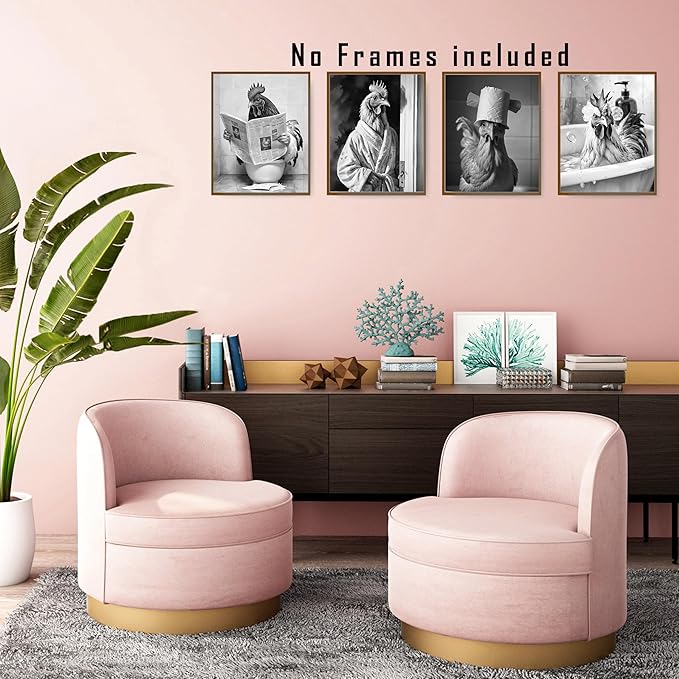 FITIE Funny Chicken Bathroom Wall Art Posters Set of 4, Chicken Bathroom Decor, Humorous Farmhouse Animal Rooster Hen Canvas Prints Artwork Wall Decor for Bath Room Washroom, 8x10 Unframed