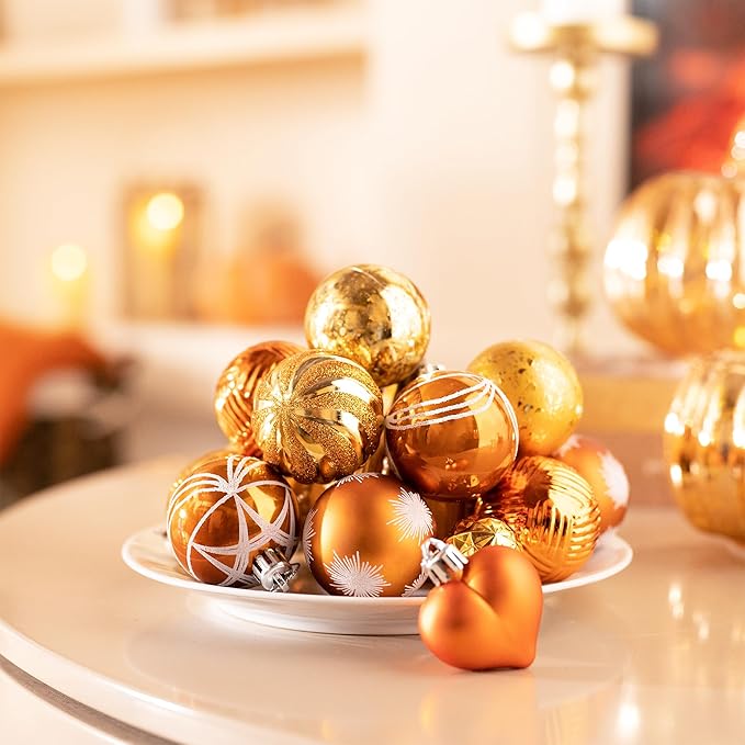 Valery Madelyn 28Pcs Fall Heart Shaped Ornaments Gift Pack, Thanksgiving Autumn Craft Painted Tree Heart Decorations, Orange Christmas Baubles Hanging Harvest Halloween Holiday Decor