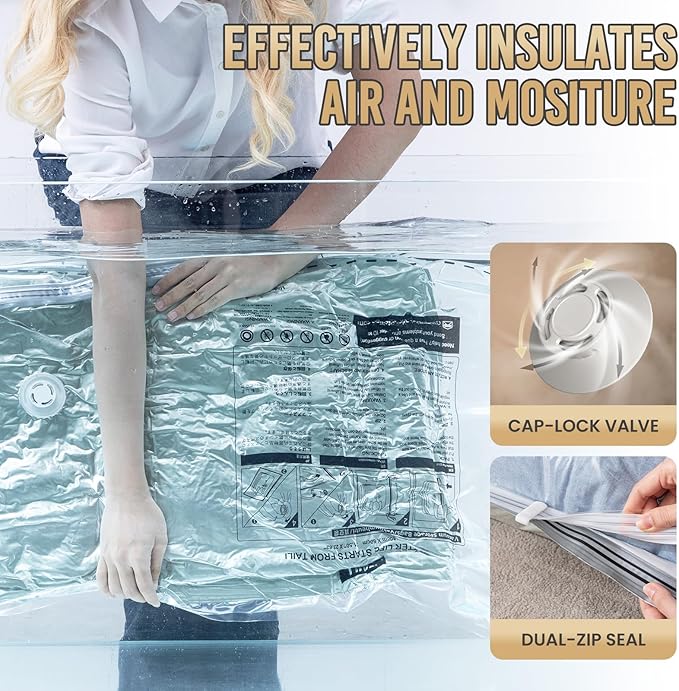 TAILI 6 Pack Vacuum Storage Bags, Combo(3 Large+3 Jumbo), Space Saver for Bedding, Blankets, Pillows, Clothes, LONG SIDE ZIP Vacuum Seal Bags for Clothing Ideal Under Bed Storage Solution