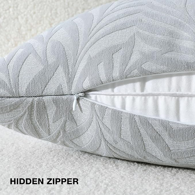 FUTEI Dark Grey Decorative Throw Pillow Covers 20x20 Inch Set of 2,Soft Chenille Phoenix Tail Leaf Textured Cushion Case,Modern Home Decor for Couch Bed Living Room