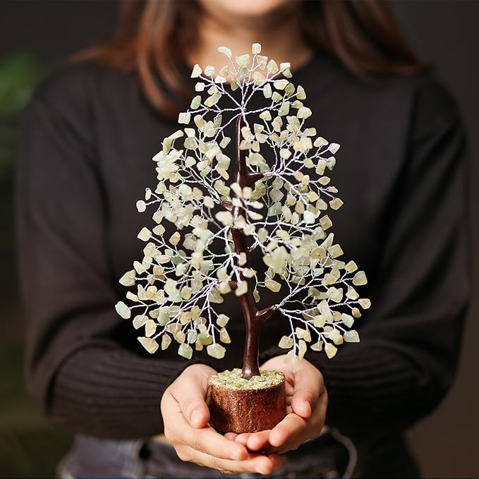 Green Jade Stone Money Tree | Tree of Life | Energy Healing Stones | Feng Shui Bonsai | Reiki Crystal Healing | Good Luck | Chakra Tree | Spiritual | Crystal Gifts | Office Home Decor