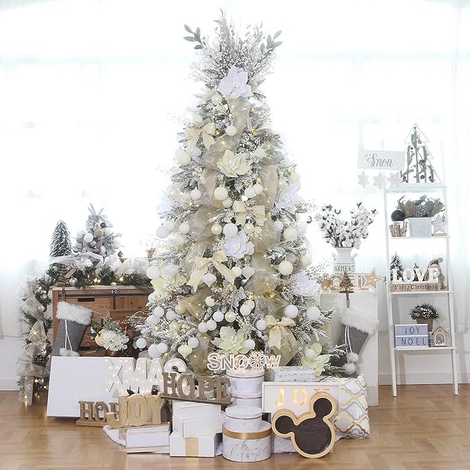 Sea Team 70-Pack Shatterproof Plastic Christmas Ball Ornaments Set, Multi-Size Christmas Baubles, Hanging Decorations for Xmas Tree, Wreath, Garland, (1.18-1.97 Inches, White)