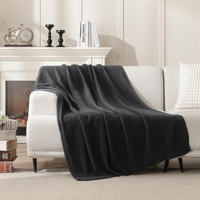 JOOJA Knitted Dark Grey Black Throw Twin Size Blanket Polyester Soft Fleece Blanket for Couch Bed Sofa 60x80 Inches Charcoal Gray