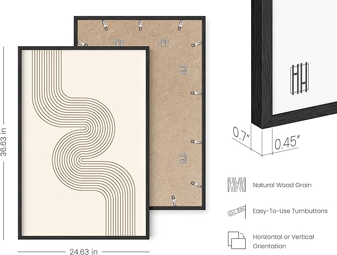 HAUS AND HUES Line Art Mid Century Modern Wall Decor - Boho Prints Wall Art Abstract Geometric Wall Decor Line Art Prints Modern Boho Art Snaking River from Top Left (Black Frame, 24x36)