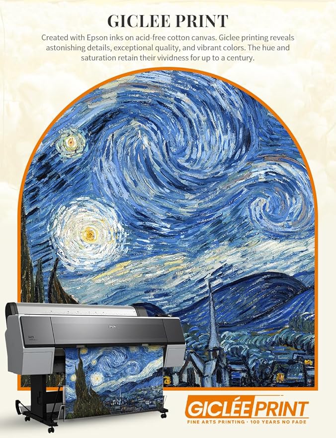 DECORARTS - Starry Night by Vincent Van Gogh. Giclee Print on Acid-Free Canvas in Gold Solid Wood Frame. Picture Size: 20x16, Total Size: 24.75x20.75, Made in USA