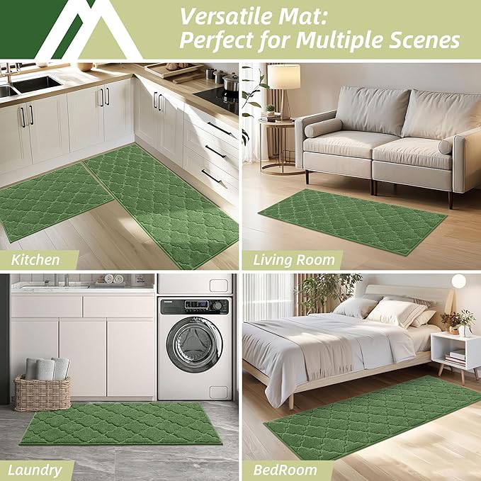 COSY HOMEER-Kitchen-Rugs-Non-Slip-Washable 24"x60" Absorbent Kitchen Runner Rug Polyester Kitchen Mats for Floor Soft Standing Floor Mats for Sink Mat,Hallway,Laundry,Green