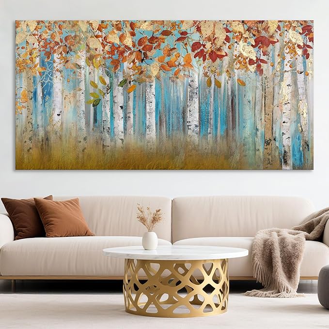 YCPRIMER Birch Tree Canvas Wall Art Landscape Yellow Picture Wall Decor for Living Room Large Bedroom Wall Decor Above Bed Artwork for Walls 29×58IN