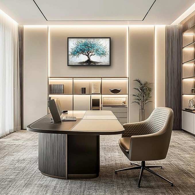 Flintis Large Tree of Life Framed Wall Art Teal Blue Tree Pictures Wall Decor Abstract Natural Landscape Canvas Painting Print Artworks Framed for Living Room Bathroom Master Bedroom 36L X 24W