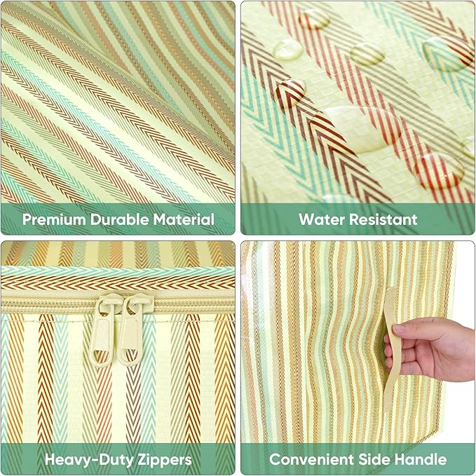 BALEINE 4-Pack Oversized Moving Bags with Reinforced Handles, Heavy-Duty Storage Tote for Clothes, Moving Supplies (Color Strip, 4-Pack)