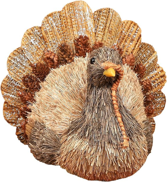 Winemana Thanksgiving Turkey Decorations Indoor, Sisal Figurines Home Centerpiece Decor, Handmade Large Turkey for Table, Office, Mantel - Fall Harvest Gifts