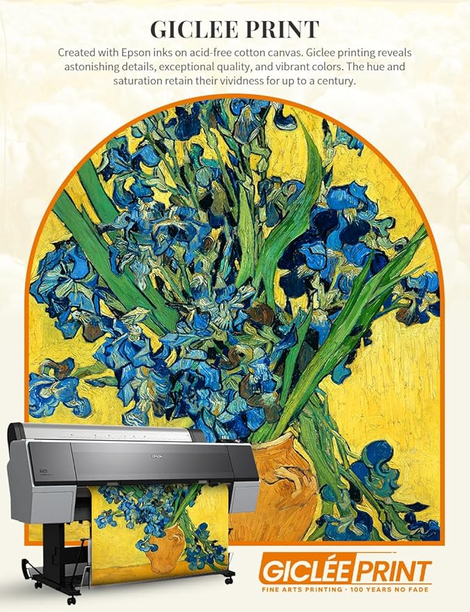 DECORARTS - Irises Vase Flower by Vincent Van Gogh. Giclee Print on Acid-Free Canvas in Gold Solid Wood Frame. Picture Size: 16x20, Total Size: 24.75x20.75, Made in USA