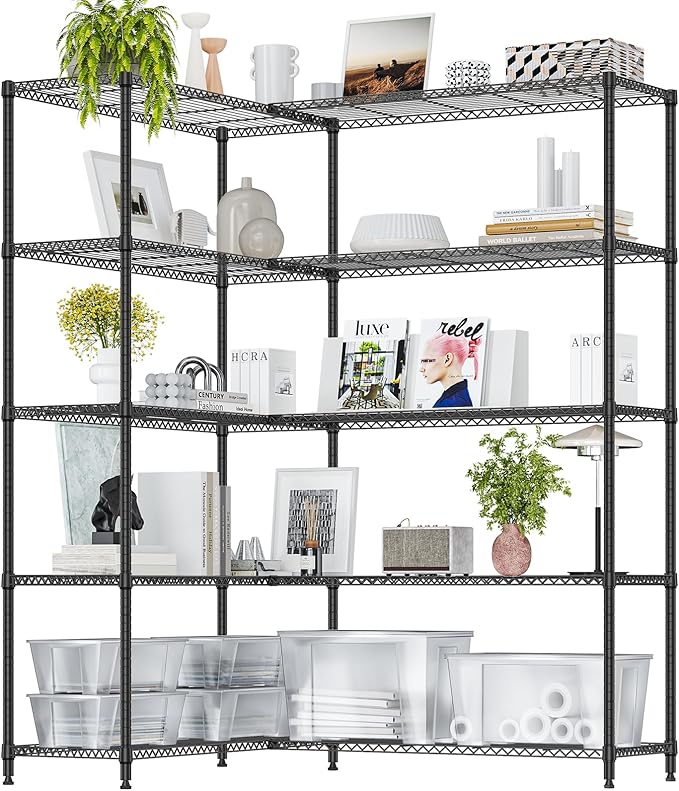 IZEUK 1433 LBS Garage Shelving Wide Storage Shelves Metal Shelves Heavy Duty Adjustable Utility Shelf Rack (Black, 15.7" D x 33.5" W x 70.5" H)
