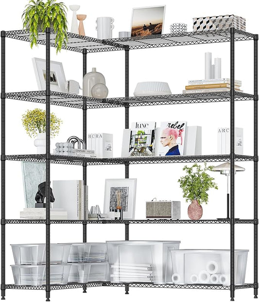IZEUK 1433 LBS Garage Shelving Wide Storage Shelves Metal Shelves Heavy Duty Adjustable Utility Shelf Rack (Black, 15.7" D x 33.5" W x 70.5" H)
