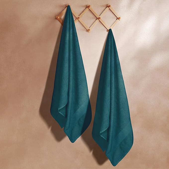 GLAMBURG Premium Cotton Oversized 2 Pack Bath Sheet 35x70-100% Pure Cotton - Ideal for Everyday use - Ultra Soft & Highly Absorbent - Machine Washable - Teal