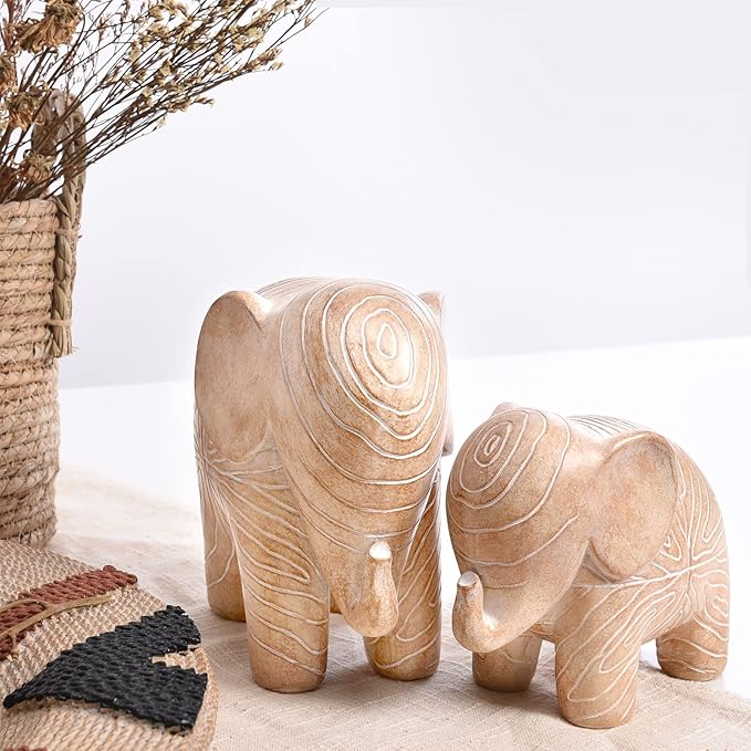 Elephant Statue, African Animal Decor, Wooden Elephant Gift for Women, Boho Decor for Living Room, Shelf, Office（1Pack, Big）