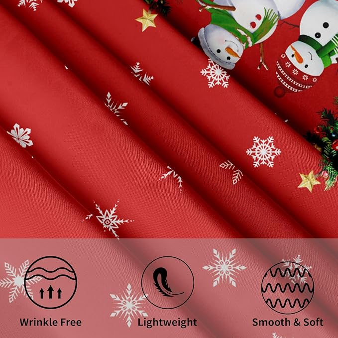 Merry Christmas Tablecloth Round 60 Inch Winter Snowman Table Cloth Red Snowflake Print Christmas Table Cover Winter Holiday Tablecloths Seasonal for Home Kitchen Dining Party Indoor Outdoor Decor