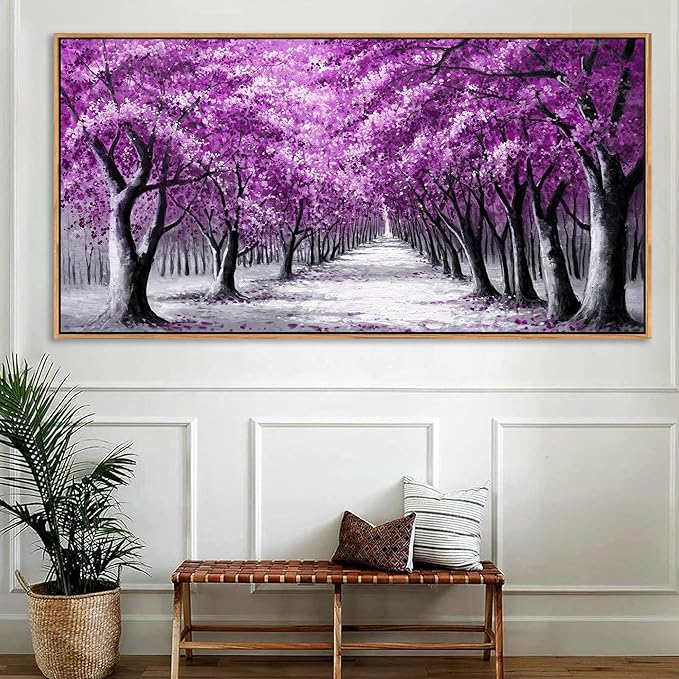 YCPRIMER Purple Wall Art - Large Canvas Wall Decor Forest Paintings for Living Room Modern Picture Wall Decoration Purple Tree on Background Bedroom Office Artwork tree Art Prints Framed Size 29×58inch