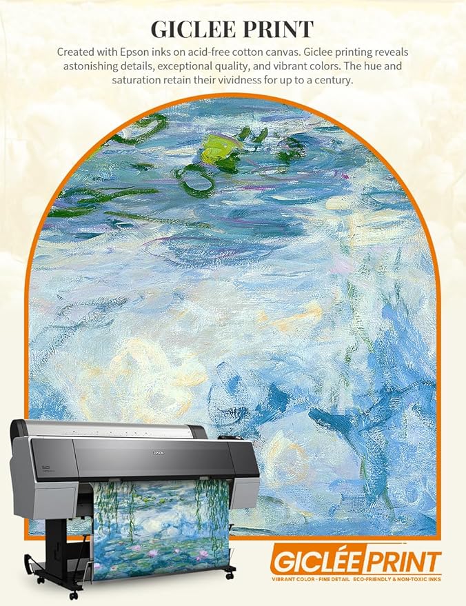 DECORARTS - Claude Monet Water Lilies 1916-1919, Large Framed Wall Art, Canvas Size 35x28, Outer Dimensions Larger With Customizable Solid Wood Frames, Giclee Canvas Print, Made in USA