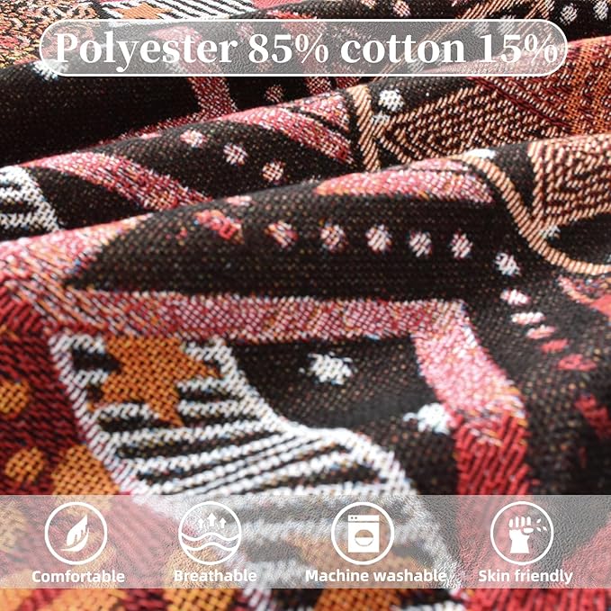 Boho Throw Blanket Reversible Cotton Bohemian Tapestry Hippie Room Decor Outdoor Blanket Double Sided (Boho Patten 6 50"x60")