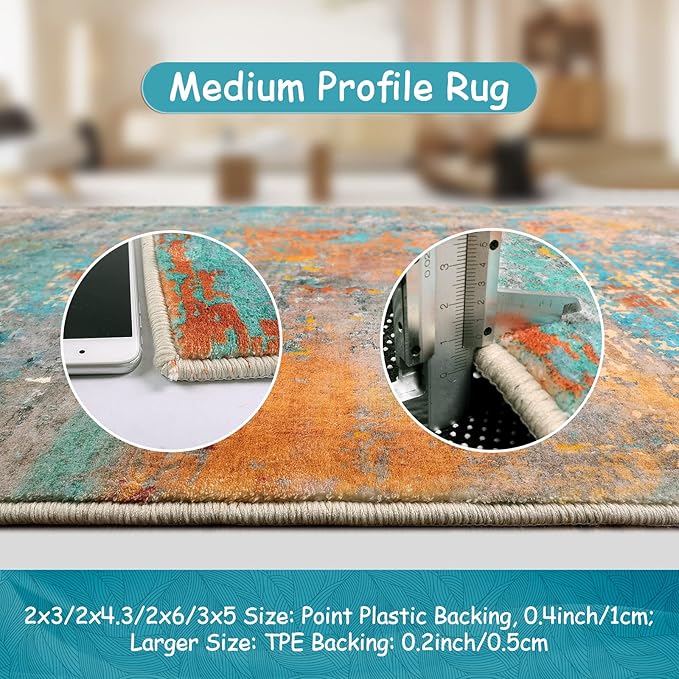 Lahome Modern Abstract Runner Rug - 2x7 Washable Hallway Rug Colorful Kitchen Carpet with Rubber Backing, Contemporary Soft Non Slip Indoor Floor Accent Mat for Bedroom Laundry Room Bathroom RV