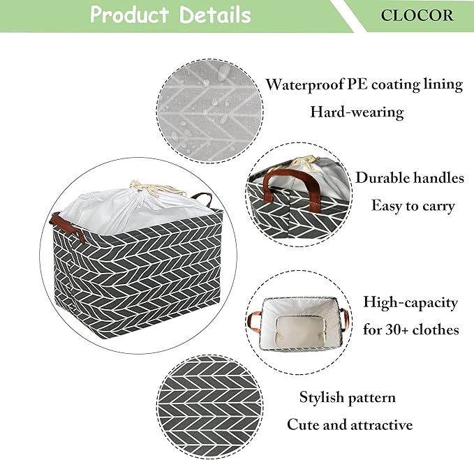 CLOCOR Rectangular Storage Basket,Collapsible Cute Pattern Storage Bin,Waterproof Coating Storage Box with Handles for Home Organization,Shelf Basket (3 Pack Grey Arrow)
