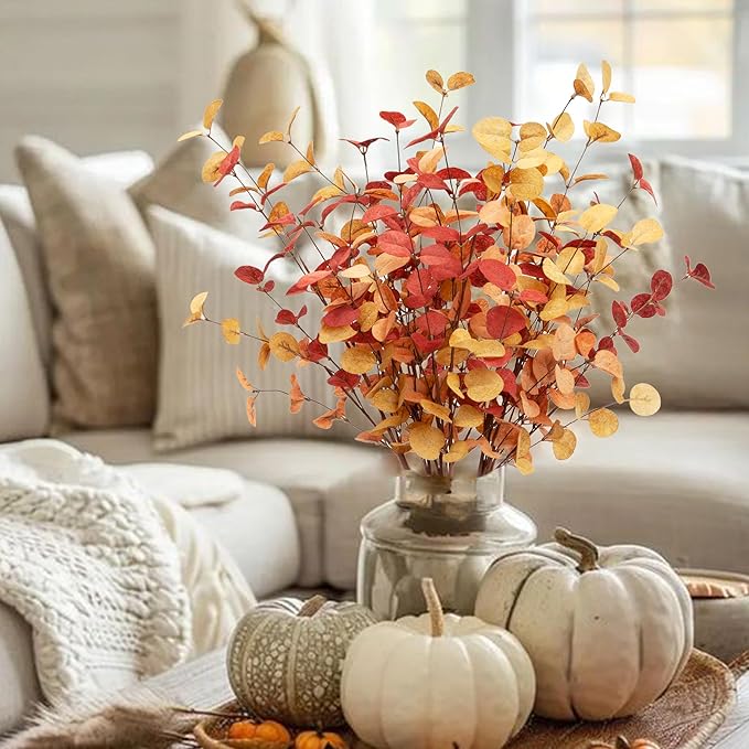 6 Pcs Artificial Eucalyptus Stems Fall Decorations with Fall Eucalyptus Leaves Autumn Decorations for Office and Home Artificial Plants for Floral Arrangement
