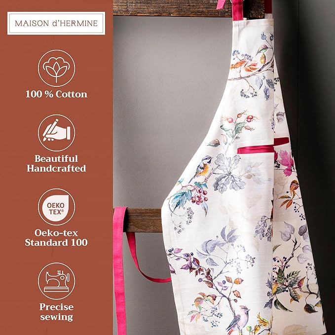 Maison d' Hermine 100% Cotton Apron for women with Pocket Kitchen Chef Apron for Men Cooking Gardening Server Waitress