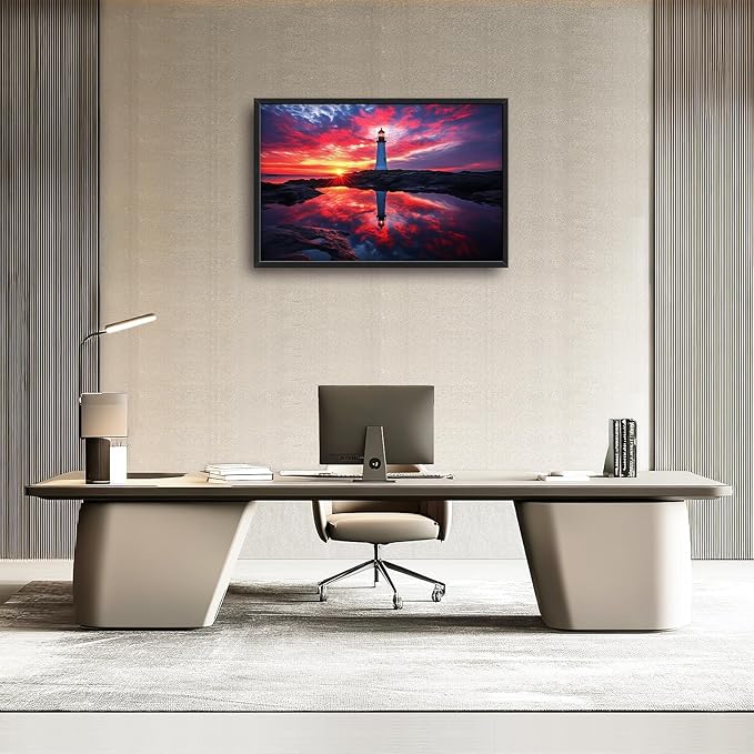 Olivine Lighthouse Wall Art, Nautical Coastal Pictures Wall Decor, Beach Sunset Paintings, Ocean Canvas Prints, Framed Artwork for Bathroom Bedroom Living Room Office Home Decoration 36"x24"