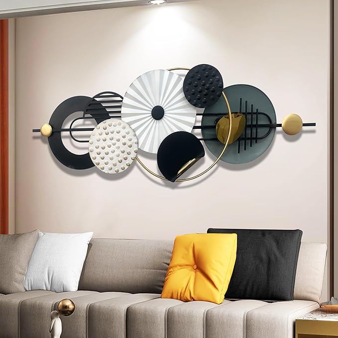 Large Metal Wall Decor Modern Metal Wall Art 3D Wall Sculptures Handmade Wall Hanging Decoration for Living Room Dinning Room Bathroom Entryway Kitchen Office (59''Lx23''W)