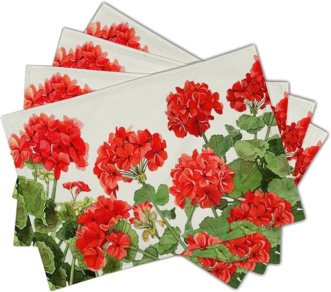 Geranium Placemats 12×18 Inches Set of 4 Spring Summer Floral Seasonal Indoor Kitchen Dining Table Place Mats for Home Party Decoration
