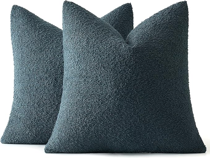 MIULEE 20x20 Inch Decorative Pillow Covers for Couch Bed Set of 2 Textured Boucle Neutral Throw Pillows Dark Blue Accent Solid Cushion Pillowcase Cozy Soft Sofa Livingroom Home Decor