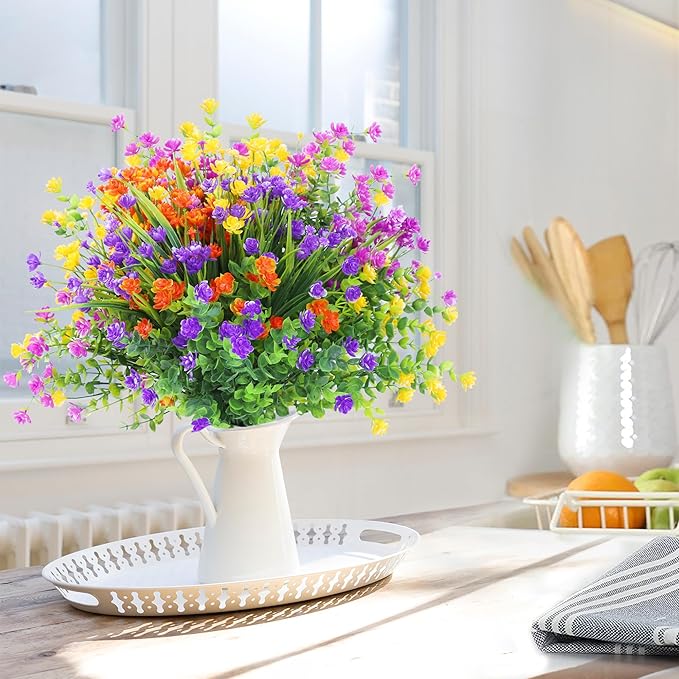 Sggvecsy Artificial Flowers for Outdoors 24 Bundles UV Resistant Boxwood Shrubs Artificial Eucalyptus Fake Plants Faux Plastic Greenery for Farmhouse Garden Home Indoor Outdoor Decoration（Mixed）