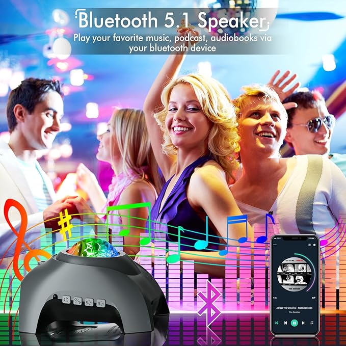 Rossetta Star Projector, Galaxy Projector for Bedroom, LED Night Light Aurora Projector with Bluetooth Speaker, White Noise, Timer and Remote, Room Decor, Gifts for Kids, Adults, Christmas, Birthday