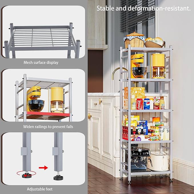 5-Wire Shelving Metal Storage Rack Shelves, Standing Storage Shelf Units for Laundry Bathroom Kitchen Pantry Closet(Silver,16.9L x 12.8W x 50.5H)