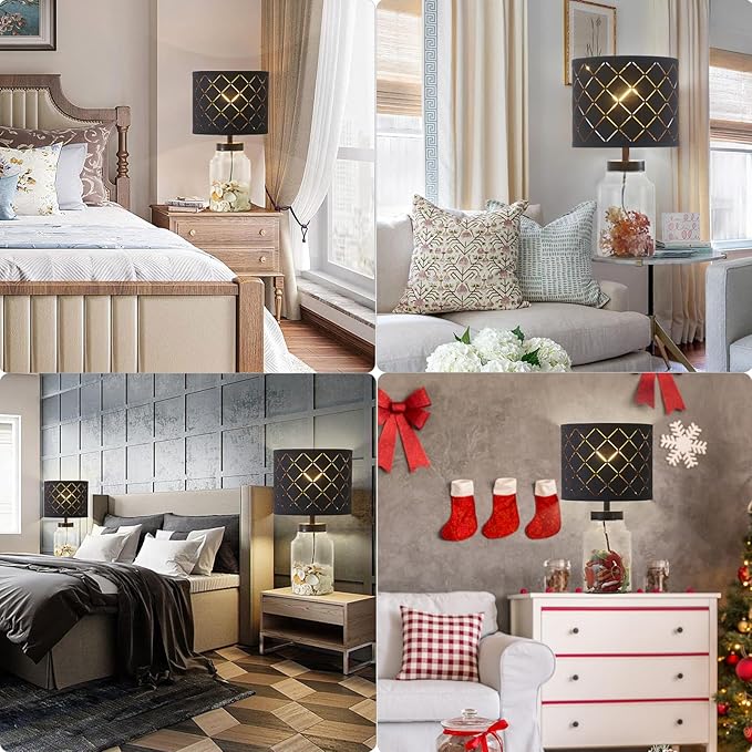 GyroVu Fillable Table Lamp, Lamp with Clear Glass Fillable Modern Table Lamp with Black Square lampshade Beside Lamp for Living Room Bedrooms Office Bulbs Included(Black Square)