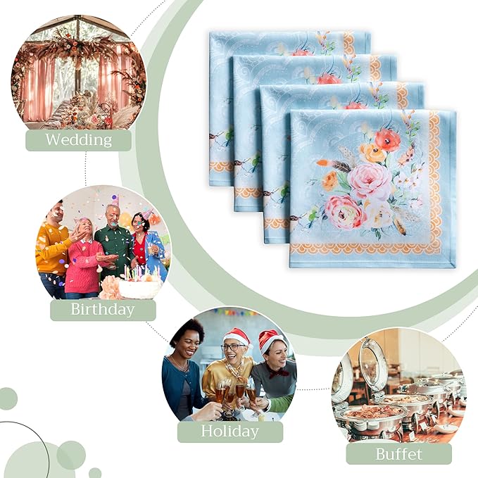 Maison d' Hermine Cloth Napkins Set of 4 100% Cotton Everyday Reusable Square Napkins Cloth Washable, Dinner, Party, Wedding, Restaurant, Spring/Summer (Ibiza, 20" x 20")