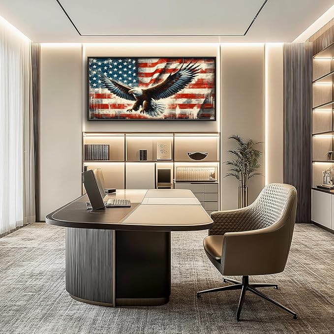 Flintis Large Bald Eagle Wall Art Eagle American flag Pictures Wall Decor Abstract Animal Canvas Painting Print Artwork Decoration Framed for Living Room Bathroom Master Bedroom Office 60L x 30W