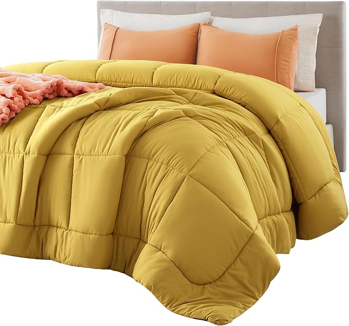 Bedsure Comforter Duvet Insert - Quilted Comforters Twin Size, All Season Duvet, GentleSoft Down Alternative Bedding, with 8 Tabs, Gifts for Women/Men, Mustard Yellow, Twin 88 x 68 Inches
