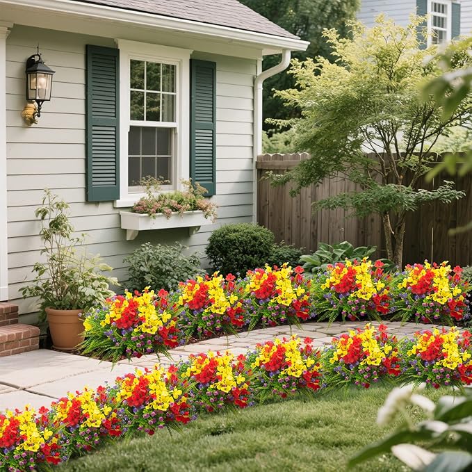 20 Packs Artificial Flowers Outdoor, Faux Plants UV Resistant Plastic Greenery for Hanging Planter Porch Window Home Wedding Spring Summer Decor