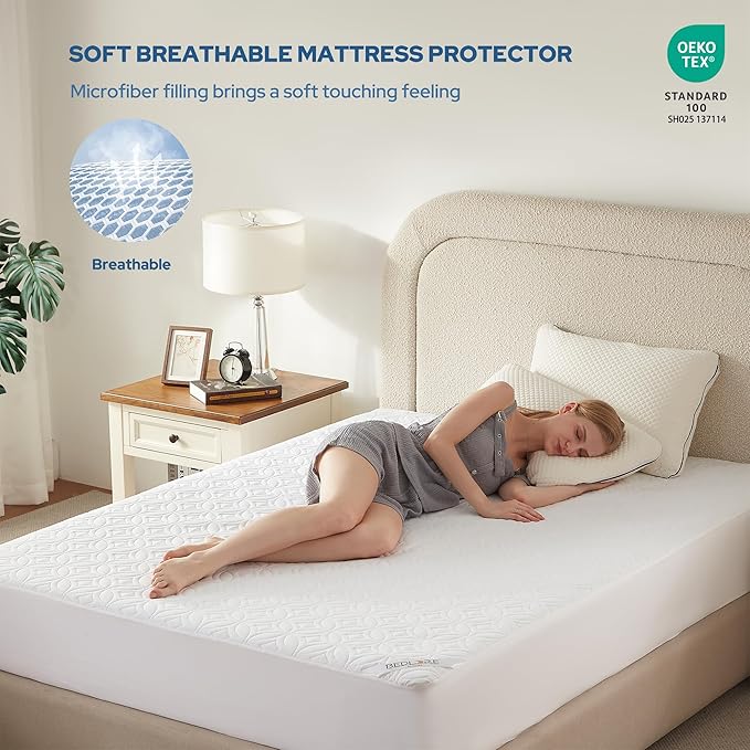 BEDLORE Waterproof Mattress Protector, California King Size Noiseless Mattress Pad with Deep Pocket 6"-18" Depth, Soft Breathable Bed Mattress Cover Washable for Home, Bedroom, Hotel (White)