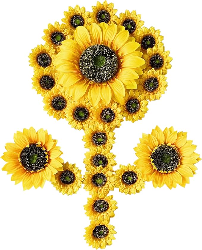 Ukeler 23pcs Artificial Sunflower Heads 10.5'' 7'' 3.5'' Multi-Sized Floral Photography Props Yellow Sunflower Artificial Flowers for Baby Shower Christmas Tree Wedding Birthday Party Decoration